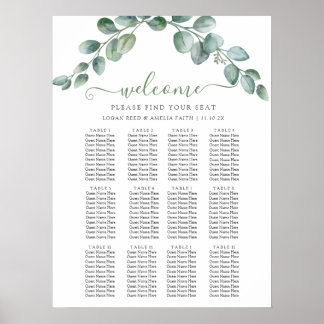 Poster Elegant Eucalyptus Greenery Wedding Seating Chart