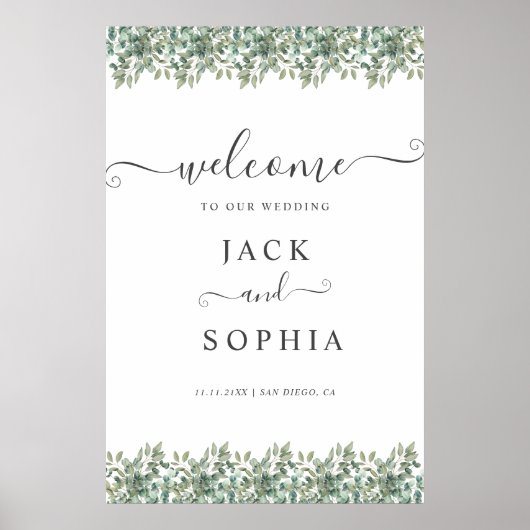 Poster Elegant Eucalyptus Greenery Wedding Welcome Sign (Devant)