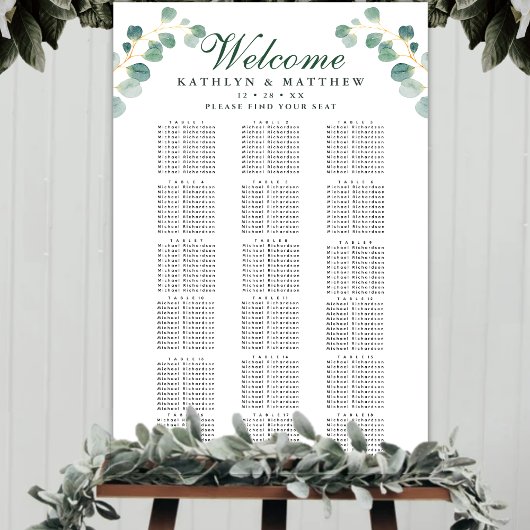 Poster Elégant Eucalyptus Mariage 18 Table Siège