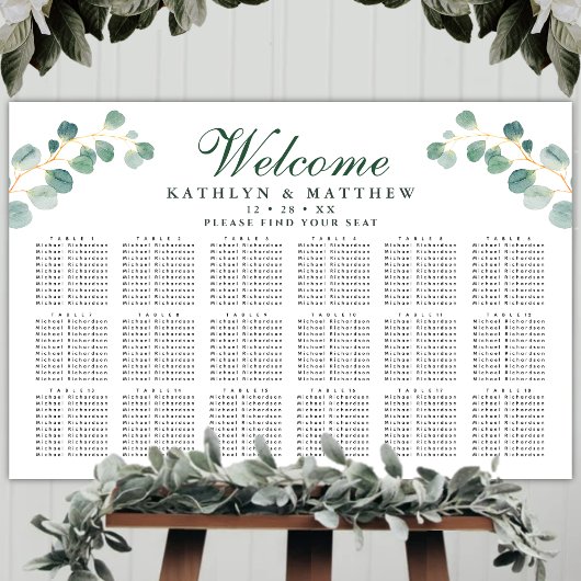 Poster Elégant Eucalyptus Mariage 18 Table Siège