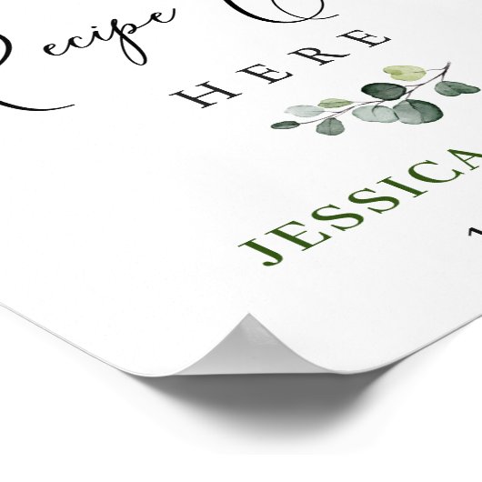 Poster Elégant Eucalyptus Recette Cartes Fête des mariées (Coin)