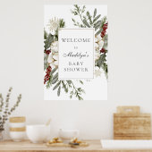 Poster Elégant Evergreens et Florals d'hiver Baby Welcome (Cuisine)