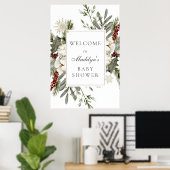 Poster Elégant Evergreens et Florals d'hiver Baby Welcome (Bureau à domicile)