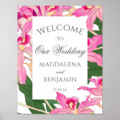 Poster Elégant Exotic Rose Orchidée Fleurs Mariage Bienve (Devant)