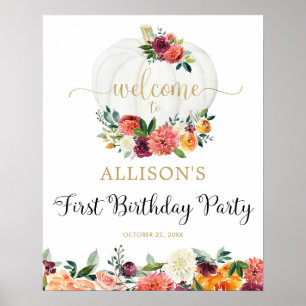 Poster Elegant Fall Pumpkin first birthday welcome sign