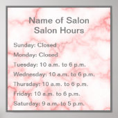 Poster Elégant Faux en marbre rose Heures d'opération (Devant)