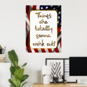 Poster Elégant Faux Gold Foil USA Drapeau Inspirant Citat (Bureau à domicile)