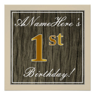 Poster Elégant, Faux Wood, Faux Gold 1er Anniversaire + N