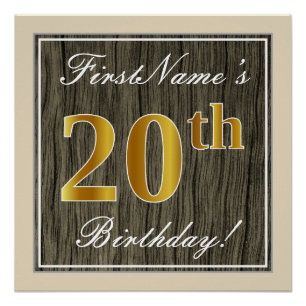 Poster Elégant, Faux Wood, Faux Gold 20e Anniversaire + N