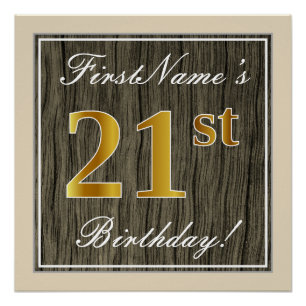 Poster Elégant, Faux Wood, Faux Gold 21e Anniversaire + N