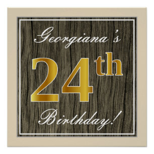 Poster Elégant, Faux Wood, Faux Gold 24ème Anniversaire +