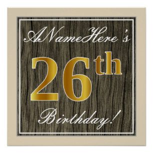 Poster Elégant, Faux Wood, Faux Gold 26e Anniversaire + N