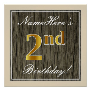 Poster Elégant, Faux Wood, Faux Gold 2e anniversaire + No