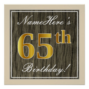Poster Elégant, Faux Wood, Faux Gold 65e Anniversaire + N