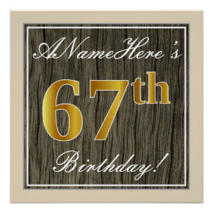 Poster Elégant, Faux Wood, Faux Gold 67e anniversaire + N