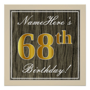 Poster Elégant, Faux Wood, Faux Gold 68e anniversaire + N
