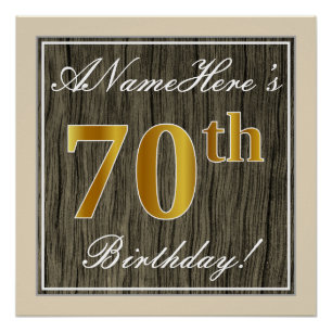 Poster Elégant, Faux Wood, Faux Gold 70e Anniversaire + N