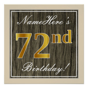 Poster Elégant, Faux Wood, Faux Gold 72e Anniversaire + N