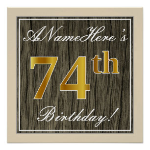 Poster Elégant, Faux Wood, Faux Gold 74ème Anniversaire +