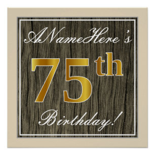 Poster Elégant, Faux Wood, Faux Gold 75e Anniversaire + N