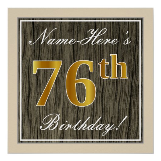 Poster Elégant, Faux Wood, Faux Gold 76e Anniversaire + N (Devant)