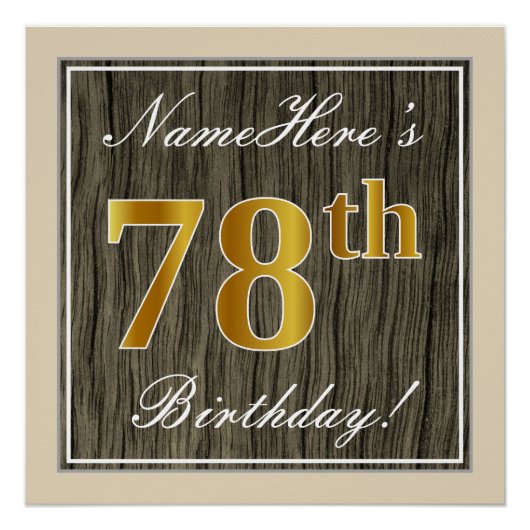Poster Elégant, Faux Wood, Faux Gold 78e anniversaire + N (Devant)
