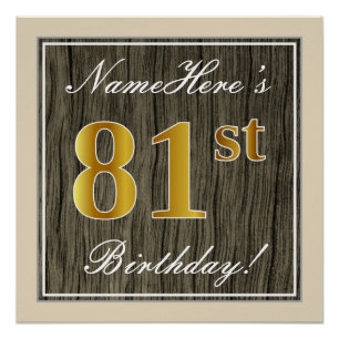 Poster Elégant, Faux Wood, Faux Gold 81ème Anniversaire +