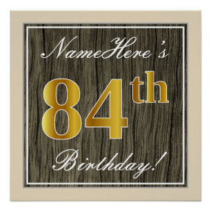 Poster Elégant, Faux Wood, Faux Gold 84ème Anniversaire +