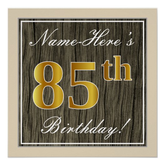 Poster Elégant, Faux Wood, Faux Gold 85ème Anniversaire + (Devant)