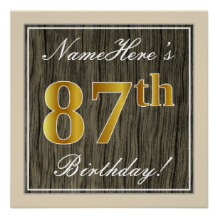 Poster Elégant, Faux Wood, Faux Gold 87ème Anniversaire +