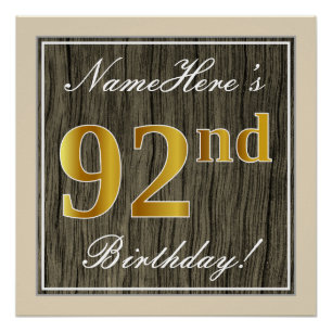 Poster Elégant, Faux Wood, Faux Gold 92e Anniversaire + N