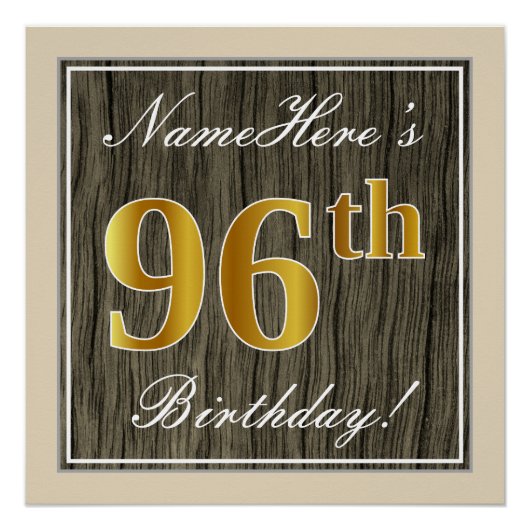 Poster Elégant, Faux Wood, Faux Gold 96e Anniversaire + N (Devant)