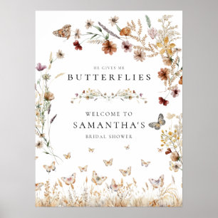 Poster Élégant Fête des mariées de papillons floraux