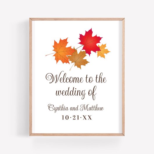 Poster Élégant Feuilles d'automne Accueil Mariage
