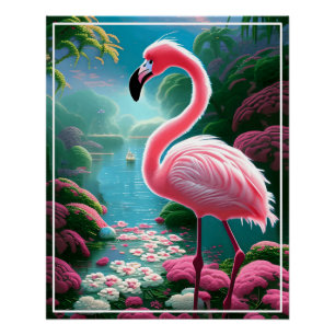 Poster Élégant Flamant rose tropical-70852