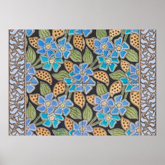 Poster Élégant Fleur Bleu Périwinkle Floral Classic (Devant)