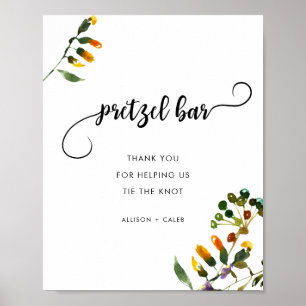 Poster Élégant Fleur sauvage bretzel bar signe mariage
