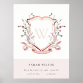 Poster Élégant Fleur sauvage rose Crest Monogramme État d (Devant)