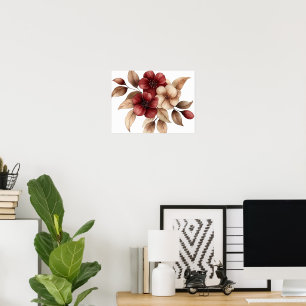 Poster Élégant floral aquarelle bordeaux et crème