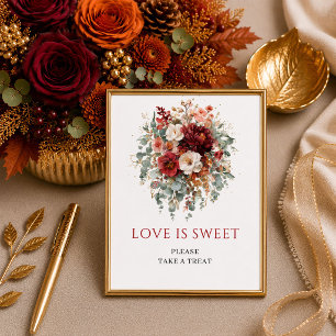Poster Élégant floral bohème automnal bordeaux l'amour es