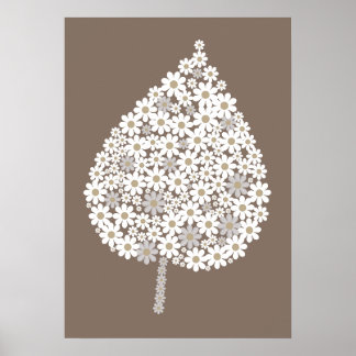 Poster Elegant Floral Leaf Design – White and Soft Grey 