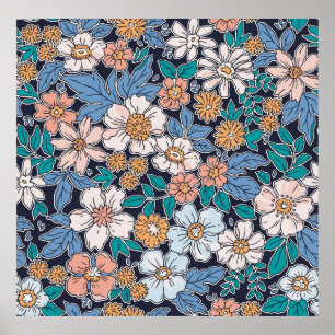 Poster Elegant floral pattern in small hand draw flower.