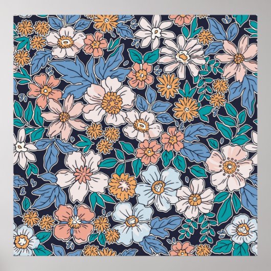 Poster Elegant floral pattern in small hand draw flower. (Devant)