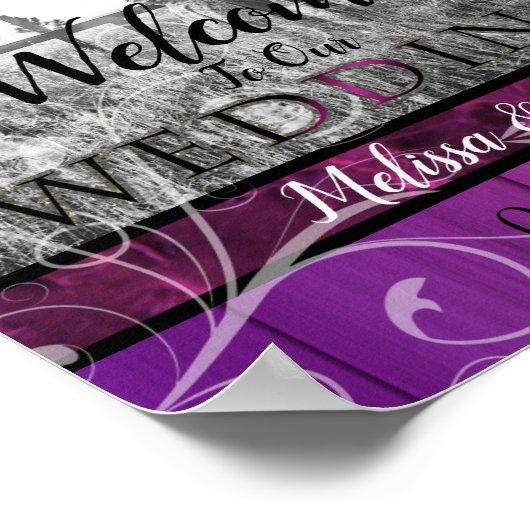 Poster Elegant floral plum & black Wedding Welcome Sign (Coin)