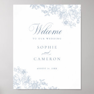 Poster Elégant Floral Vintage Botanique Mariage Bienvenue