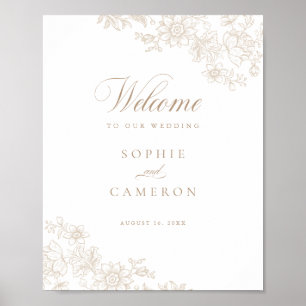 Poster Elégant Floral Vintage Botanique Mariage Bienvenue