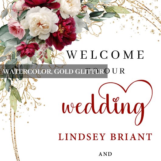 Poster Elegant Floral Wedding Welcome Sign Personalized 