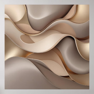 Poster Elégant flux Abstrait - Minimaliste Gold & Taupe W