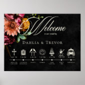 Poster Elégant foncé Automne Floral Mariage Ordre des évé (Devant)