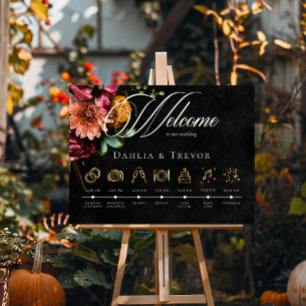 Poster Elégant foncé Automne Floral Mariage Ordre des évé